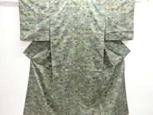 流水に草花模様手織り紬着物